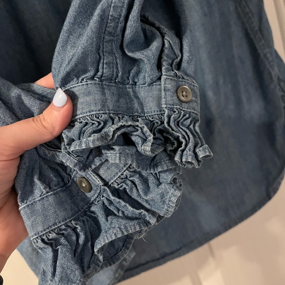 Ruffled Denim Button-Up Shirt | J Crew | Size Small - Picture 4 of 4
